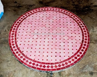 CUSTOMIZABLE Mosaic Table, Bistro Mosaic Table, Pink and Red Mosaic Table from Morocco, Mosaic Coffee Table