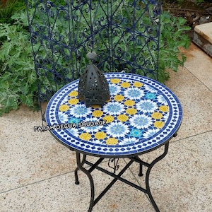 Moroccan  Mosaic Table Handmade , Handcrafted Round Moroccan Outdoor/ Indoor Mosaic , Mosaic Table Multi-Color