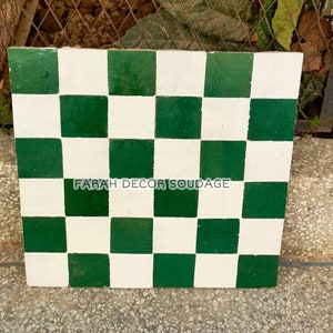 Natural white and Emerald Green Handmade Moroccan Zellige - Fez Handmade Clay Terracotta Tile Moroccan Zellige .