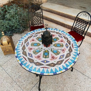 Garden table made of mosaic with 4 Chairs Wrought Iron,A mosaic table for your garden to enjoy your evenings with your Family .