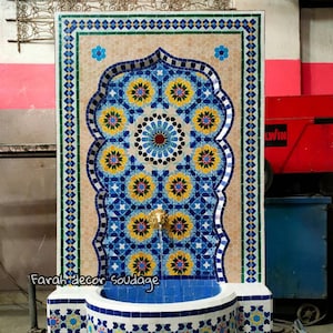 Moroccan Mosaic Tile Fountain , Moroccan Mosaic Fountain , Wall mosaic fountain , Garden and Indoor , Mosaic Fountain , wall water fountain