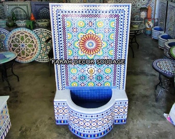 Handmade Fountain for Garden, Mid Century Mosaic Fountain, Moorish Mosaic Fountain, Wall Water Fountain Outdoor Indoor, Mosaic Fountain .