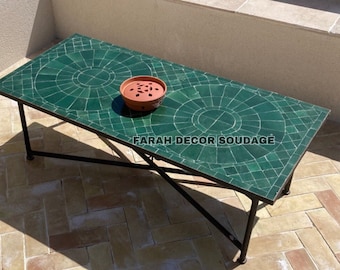 Green Mosaic Table - Outdoor And Indoor Table - Green Table - Handcrafted Mosaic Tile Table - Mosaic Tile Table .