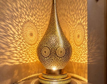 Moroccan Brass Table Lamp | Handmade Pierced Brass Lantern | Moorish Ambient Lighting