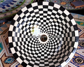 Black & White Moroccan Sink Washbasin Wash Basin Ceramic Handmade Hand Painted -  Moroccan Pottery washbasin .