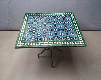 Handmade Moroccan Zellige Rectangular Table - Mosaic Tile Indoor Outdoor - Morrish Decor .