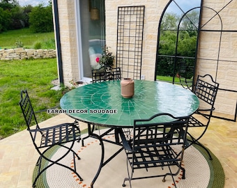 Vibrant Dining: Moroccan Green Mosaic Patterns Table for Every Occasion. outdoor furniture, Moroccan mosaic table, housewarming gift.