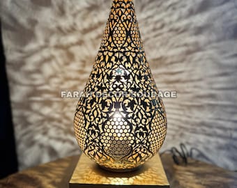 Handmade Moroccan Brass Floor Lamp - Brass Bedside Light with Soft Ambient Glow - Moorish Decor .