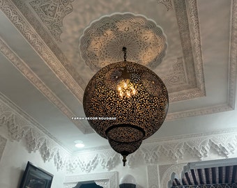 Moroccan Ceiling Light , Brass Ball Lamp , Pendant Light Moroccan Copper Brass Chandelier , Moroccan suspension lamp