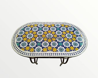 Oval Mosaic Table - Dining Table Mosaic Top Oval - Handmade Oval  Moroccan Outdoor/ Indoor Mosaic - Mosaic Table - Mosaic tiles oval Table .