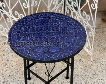 Personalized Handmade Moroccan Mosaic Table | Authentic Moroccan Mosaic Zellige Wrought Iron Bistro Table