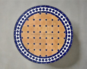 Moroccan Zellige Table Top – Morrish Handmade Mosaic Tile – Custom Artisan Patio & Dining Table .