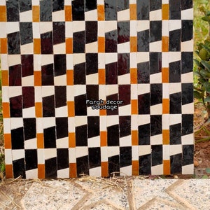 12&quot;×12&quot; Handmade Moroccan Zellige - Natural Brown and Black Zellige - Fez Handmade Clay Terracotta Tile Moroccan Zellige .