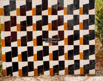 12"×12" Handmade Moroccan Zellige - Natural Brown and Black Zellige - Fez Handmade Clay Terracotta Tile Moroccan Zellige .