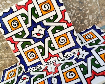 Moroccan Glazed hand painted Ceramic Wall and floor tiles 4"×4"  - Bathroom Tiles - Ceramic Accent Tiles .