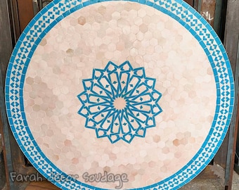CUSTOMIZABLE Mosaic Table ,  Moroccan Turquoise Mosaic Table , Round Moroccan Mosaic Table  for Outdoor/ Indoorv