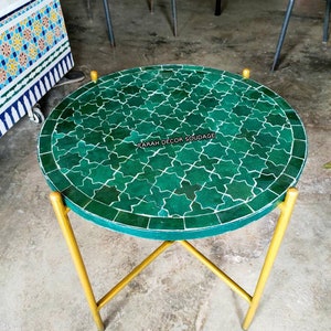 Handmade Emerald Green Moroccan Mosaic Table - Handcrafted Zellige Tile Art Indoor/Outdoor Moorish Design