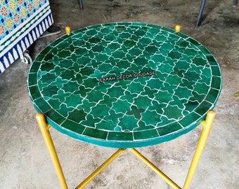 Handmade Moroccan mosaic table - outdoor & indoor table - Moroccan Moorish Mosaic Table - Emerald Green Mosaic Table.