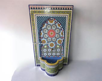 Large Moroccan Mosaic Fountain - Handmade Zellige Tile Water Feature - Morrish Outdoor Garden Courtyard Fountain .
