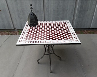 Rectangular  Moroccan Mosaic Table Handmade - Custom Zellige Tile Bistro Table - Moorish Outdoor Patio Furniture .