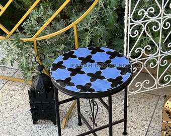 16 inch Mid Century Modern Patio Table - Custom Made Zellige Table - Round Outdoor Table - Outdoor Garden Table
