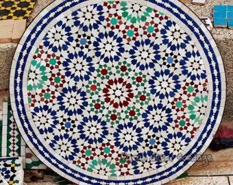 Moroccan  Mosaic Table Handmade , Handcrafted Round Moroccan Outdoor/ Indoor Mosaic , Mosaic Table, Multi-Color Table