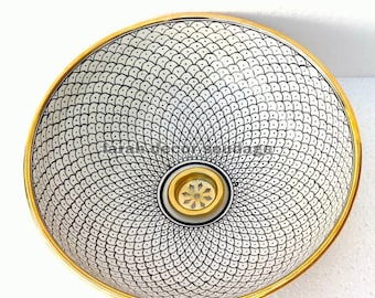 Ceramic Sink 14 Karat Gold  Washbasin, Wash Basin Ceramic Handmade Hand Painted,  Moroccan Pottery washbasin.