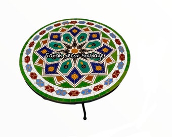 Moroccan Mosaic Table Handmade , Handcrafted Round Moroccan Outdoor/ Indoor Mosaic , Mosaic Table .