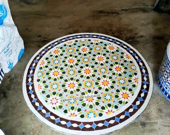 Handmade Moroccan Mosaic Table - Multi-Color Handcrafted Zellige Tile Art Outdoor/Indoor Decor .