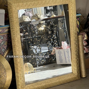 Moroccan Brass  Mirror , Wall Mirror Moroccan Brass gold  , Moroccan mirror , handmade mirror engraved Brass .