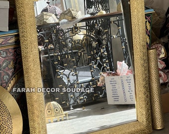 Moroccan Brass  Mirror , Wall Mirror Moroccan Brass gold  , Moroccan mirror , handmade mirror engraved Brass .