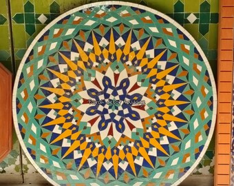 Moroccan  Mosaic Table Handmade , Handcrafted Round Moroccan Outdoor/ Indoor Mosaic , Multi-Color Moroccan Table