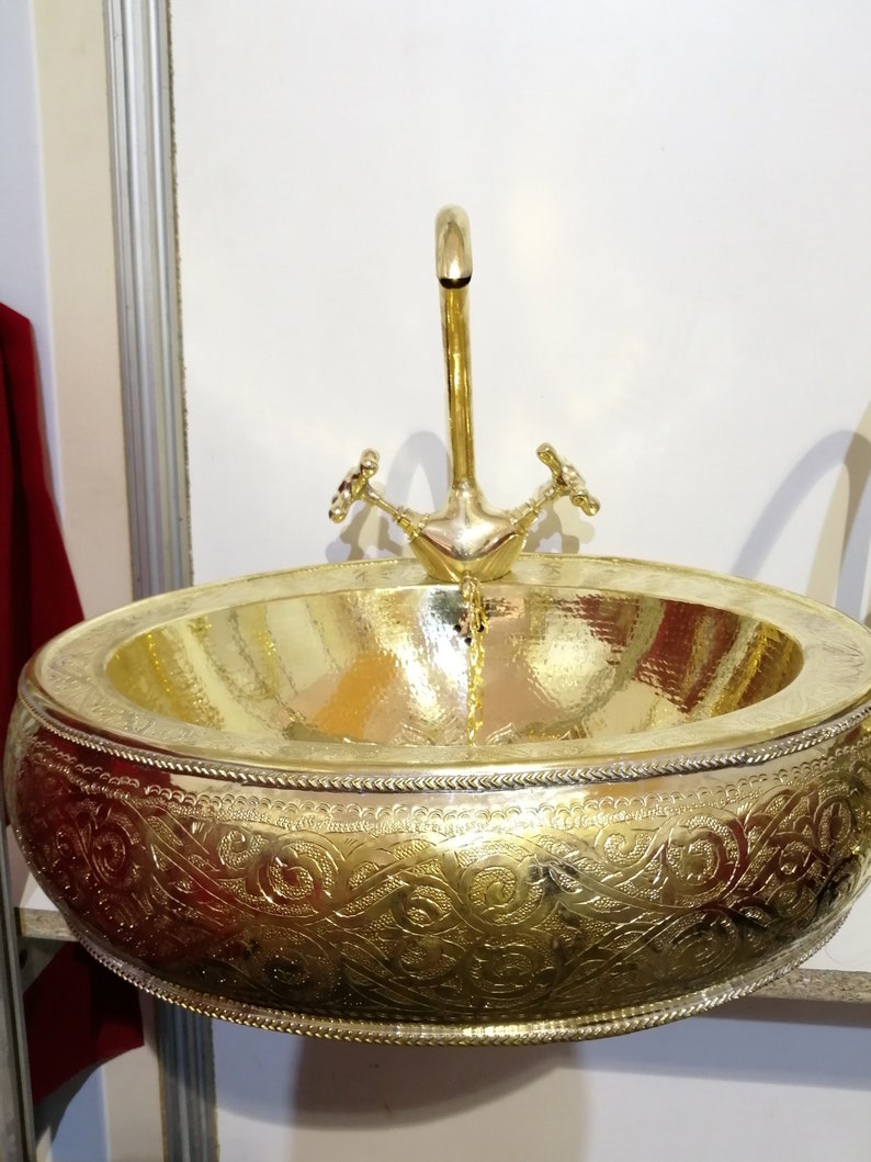 Antique Brass Faucet For Vessel Sink Brass Bathroom Vanity Vintage Faucet Moroccan Sink Hammered Brass Gold Moroccan Decor