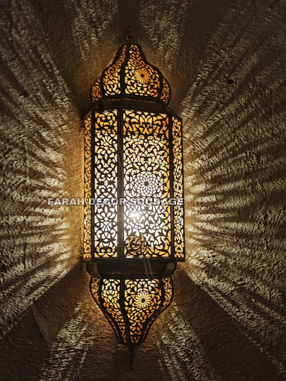 Set of 2 Handmade Brass Moroccan Wall Sconces - Bohemian Moroccan