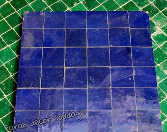 Handmade Moroccan Zellige - Natural Blue Zellige - Fez Handmade Clay Terracotta Tile Moroccan Zellige- Floor Tiles