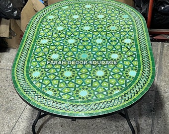 Personalized Handmade Moroccan Mosaic Table | Oval Moroccan Mosaic Bistro Table | Outdoor Moroccan Craft Furniture