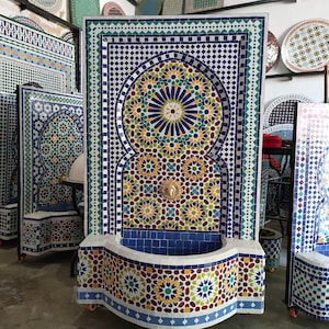 Moroccan Mosaic Tile Fountain , Moroccan Mosaic Fountain , Wall mosaic fountain , Garden and Indoor Mosaic Fountain , wall water fountain