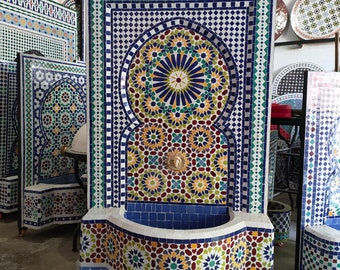 Moroccan Mosaic Tile Fountain , Moroccan Mosaic Fountain , Wall mosaic fountain , Garden and Indoor Mosaic Fountain , wall water fountain