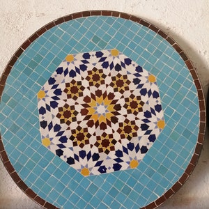 Moroccan  Mosaic Table Handmade , Handcrafted Round Moroccan Outdoor/ Indoor Mosaic , Mosaic Table , Multi-Color  , Moroccan decor.