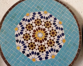 Moroccan  Mosaic Table Handmade , Handcrafted Round Moroccan Outdoor/ Indoor Mosaic , Mosaic Table , Multi-Color  , Moroccan decor.