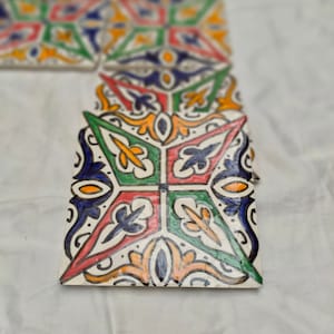 10 TILES - 4"×4" Moroccan Tiles - Hand Painted Moroccan Tiles - Kitchen Tiles - Bathroom Tiles - Ceramic Accent Tiles -