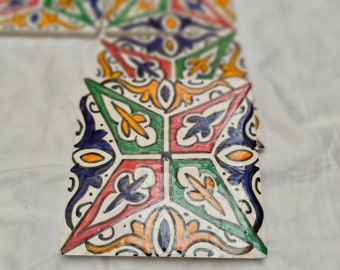 10 TILES - 4"×4" Moroccan Tiles - Hand Painted Moroccan Tiles - Kitchen Tiles - Bathroom Tiles - Ceramic Accent Tiles -