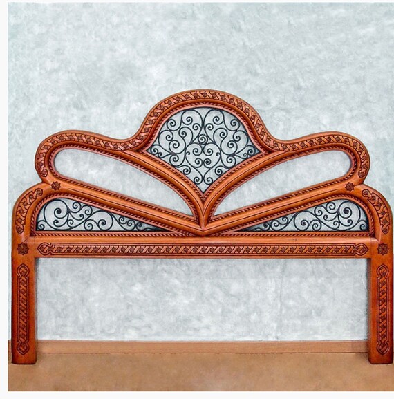 Wrought Iron Rustic Wood Headboard Wood Wrought Iron Etsy