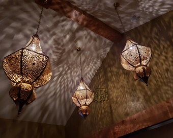 Set of 3 Moroccan Ceiling pendant , antique brass ,  Moroccan Ceiling pendant , Pendant Lamp , Ceiling lamps .