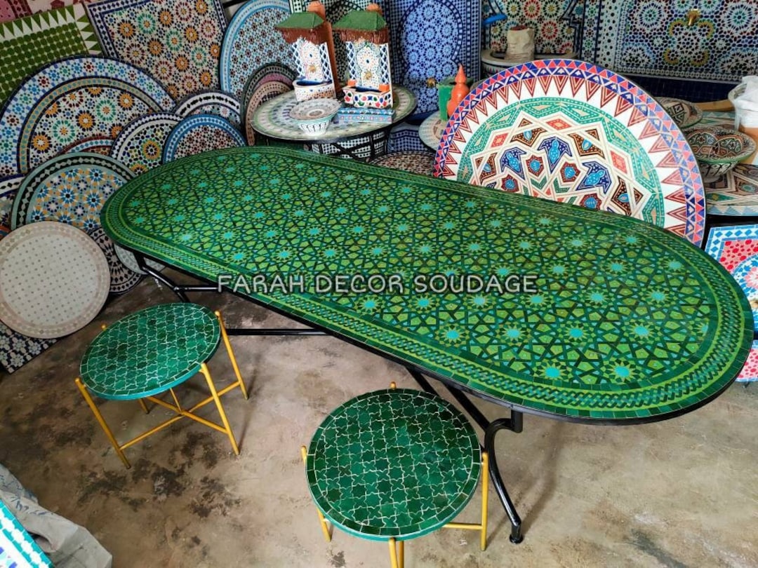 Handmade Oval Mosaic Table - Moroccan Outdoor Dining Table - Etsy, image size:1080x810