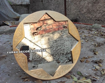 Moroccan Mirror, Wall Mirror Moroccan Brass gold, Moorish Brass Mirror, handmade Moroccan Mirror engraved Brass .