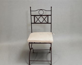 Moroccan Wrought Iron Foldable Chairs - Handmade Black Iron Patio Garden Indoor Outdoor Furniture