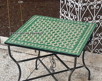 Handmade Moroccan Mosaic Table, Rectangular Moroccan Mosaic Table For Outdoor/ Indoor, Green Mosaic Table .