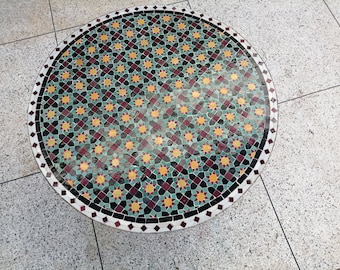 Handcrafted Round Moroccan Outdoor/ Indoor Mosaic , Moroccan Moorish Mosaic Table Handmade , Mosaic Table, Multi-Color  , Moroccan decor