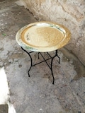 Moroccan Brass Table , Brass Tea table , Moroccan Arabesque Engraved Carved Polished Brass Tray Folding Table , Moroccan decor Wrought Iron